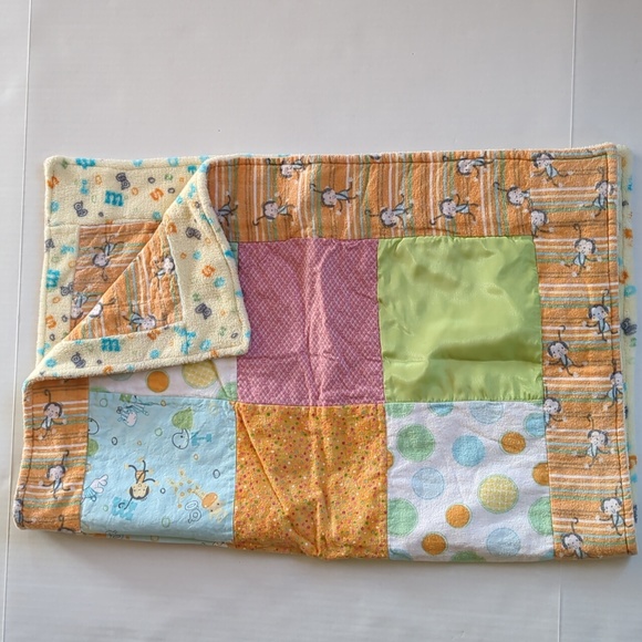 Handmade Patchwork Flannel Reversible Baby Blanket - Picture 1 of 16